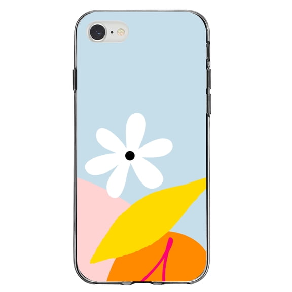 DistinctInk Clear Shockproof Hybrid Case for iPhone 7 8 SE (2020 Model) 4.7" Screen TPU Bumper Acrylic Back Tempered Glass Screen Protector - Summer Vibes Bold Cherry Pink Orange Yellow