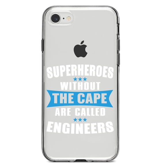 DistinctInk Clear Shockproof Hybrid Case for iPhone 7 8 SE (2020 Model) 4.7" Screen TPU Bumper Acrylic Back Tempered Glass Screen Protector - Superheroes Without Cape are Engineers