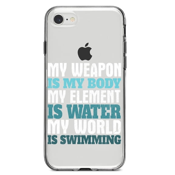 DistinctInk Clear Shockproof Hybrid Case for iPhone 7 8 SE (2020 Model) 4.7" Screen TPU Bumper Acrylic Back Tempered Glass Screen Protector - Swimming My Weapon is My Body Water