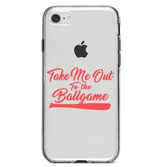 DistinctInk Clear Shockproof Hybrid Case for iPhone 7 8 SE (2020 Model) 4.7" Screen TPU Bumper Acrylic Back Tempered Glass Screen Protector - Take Me Out to the Ballgame Baseball