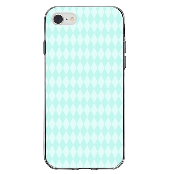 DistinctInk Clear Shockproof Hybrid Case for iPhone 7 8 SE (2020 Model) 4.7" Screen TPU Bumper Acrylic Back Tempered Glass Screen Protector - Teal Diamond Pattern