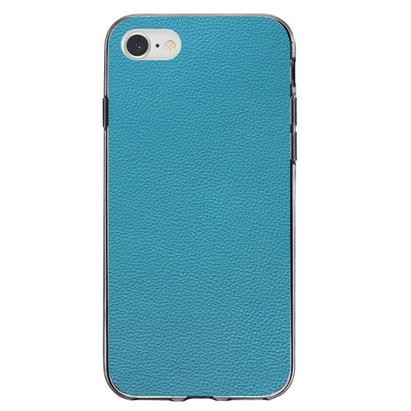 DistinctInk Clear Shockproof Hybrid Case for iPhone 7 8 SE (2020 Model) 4.7" Screen TPU Bumper Acrylic Back Tempered Glass Screen Protector - Teal Faux Leather Print Design - Faux Leather Image