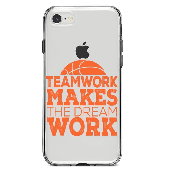 DistinctInk Clear Shockproof Hybrid Case for iPhone 7 8 SE (2020 Model) 4.7" Screen TPU Bumper Acrylic Back Tempered Glass Screen Protector - Teamwork Makes the Dream Work Basketball