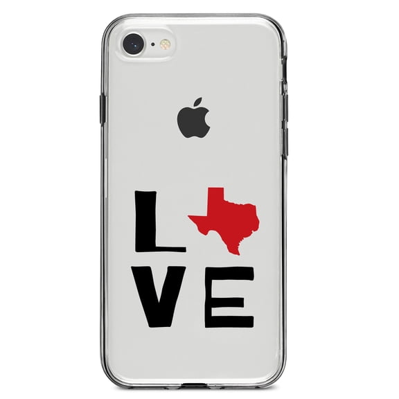 DistinctInk Clear Shockproof Hybrid Case for iPhone 7 8 SE (2020 Model) 4.7" Screen TPU Bumper Acrylic Back Tempered Glass Screen Protector - Texas - Love Black & Red