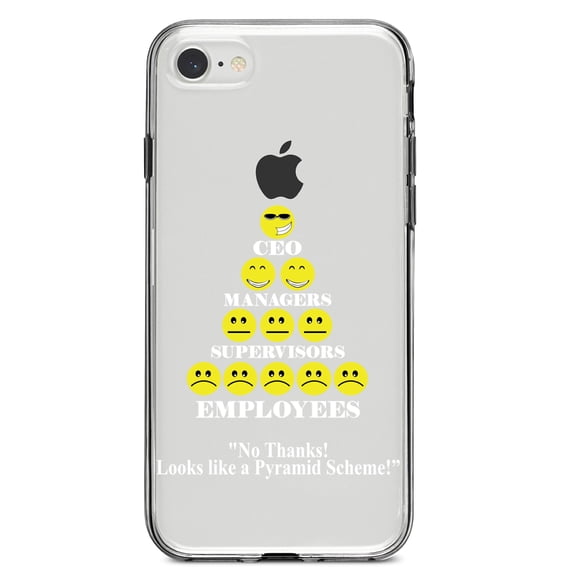 DistinctInk Clear Shockproof Hybrid Case for iPhone 7 8 SE (2020 Model) 4.7" Screen TPU Bumper Acrylic Back Tempered Glass Screen Protector - No Thanks Looks Like a Pyramid Scheme