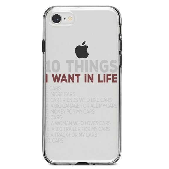 DistinctInk Clear Shockproof Hybrid Case for iPhone 7 8 SE (2020 Model) 4.7" Screen TPU Bumper Acrylic Back Tempered Glass Screen Protector - Things I Want In Life - Cars, Money, Woman