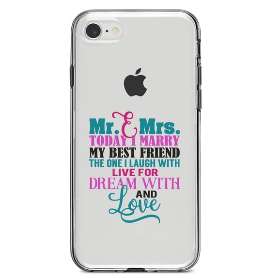 DistinctInk Clear Shockproof Hybrid Case for iPhone 7 8 SE (2020 Model) 4.7" Screen TPU Bumper Acrylic Back Tempered Glass Screen Protector - Today I Marry My Best Friend