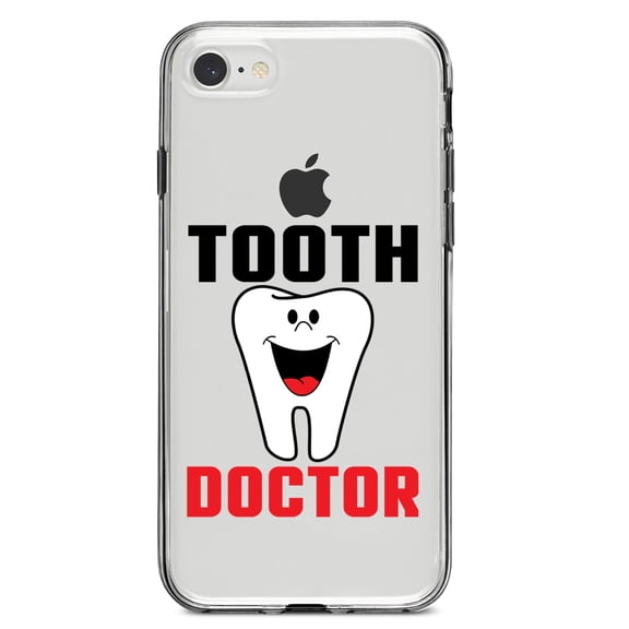 DistinctInk Clear Shockproof Hybrid Case for iPhone 7 8 SE (2020 Model) 4.7" Screen TPU Bumper Acrylic Back Tempered Glass Screen Protector - Tooth Doctor Dentist