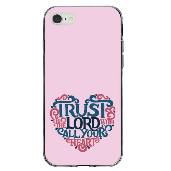 DistinctInk Clear Shockproof Hybrid Case for iPhone 7 8 SE (2020 Model) 4.7" Screen TPU Bumper Acrylic Back Tempered Glass Screen Protector - Trust In The Lord With All Your Heart