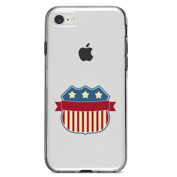 DistinctInk Clear Shockproof Hybrid Case for iPhone 7 8 SE (2020 Model) 4.7" Screen TPU Bumper Acrylic Back Tempered Glass Screen Protector - USA Badge Flag Red White & Blue