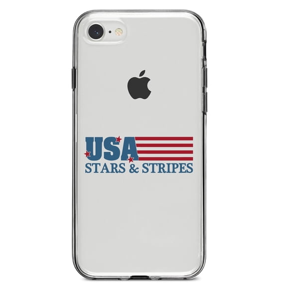 DistinctInk Clear Shockproof Hybrid Case for iPhone 7 8 SE (2020 Model) 4.7" Screen TPU Bumper Acrylic Back Tempered Glass Screen Protector - USA Flag Stars & Stripes