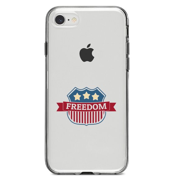 DistinctInk Clear Shockproof Hybrid Case for iPhone 7 8 SE (2020 Model) 4.7" Screen TPU Bumper Acrylic Back Tempered Glass Screen Protector - USA Freedom Badge Red White & Blue