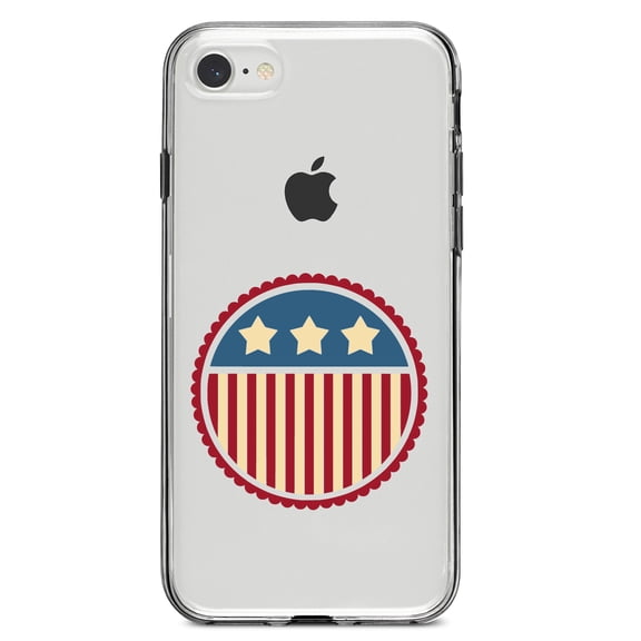 DistinctInk Clear Shockproof Hybrid Case for iPhone 7 8 SE (2020 Model) 4.7" Screen TPU Bumper Acrylic Back Tempered Glass Screen Protector - USA Seal Flag Red White & Blue