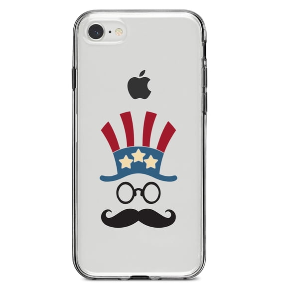DistinctInk Clear Shockproof Hybrid Case for iPhone 7 8 SE (2020 Model) 4.7" Screen TPU Bumper Acrylic Back Tempered Glass Screen Protector - Uncle Sam Cartoon USA Patriotic