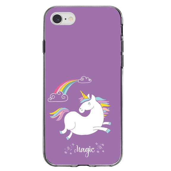 DistinctInk Clear Shockproof Hybrid Case for iPhone 7 8 SE (2020 Model) 4.7" Screen TPU Bumper Acrylic Back Tempered Glass Screen Protector - Unicorn - Rainbown - Magic - Purple