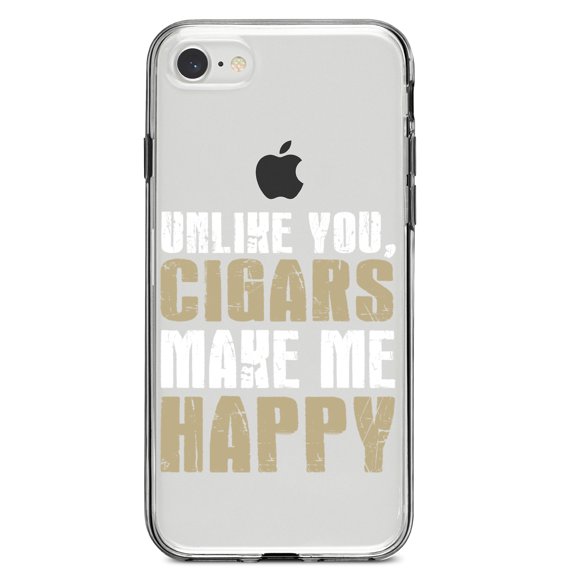 DistinctInk Clear Shockproof Hybrid Case for iPhone 7 8 SE (2020 Model) 4.7" Screen TPU Bumper Acrylic Back Tempered Glass Screen Protector - Unlike You, Cigars Make Me Happy