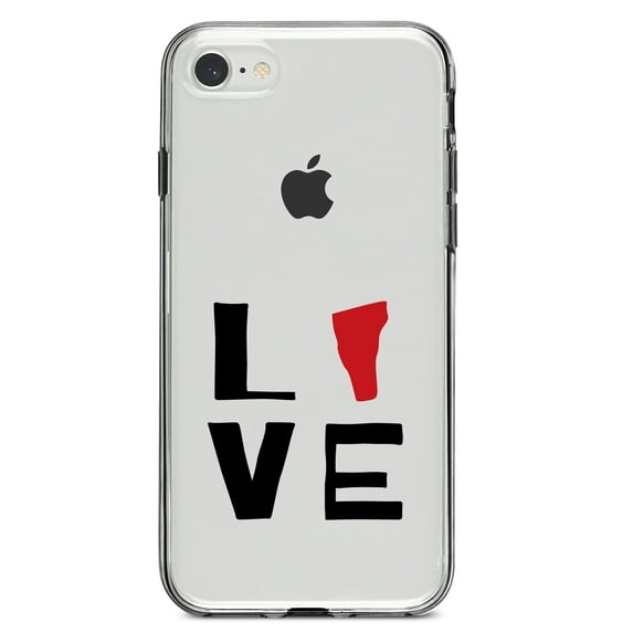 DistinctInk Clear Shockproof Hybrid Case for iPhone 7 8 SE (2020 Model) 4.7" Screen TPU Bumper Acrylic Back Tempered Glass Screen Protector - Vermont - Love Red & Black