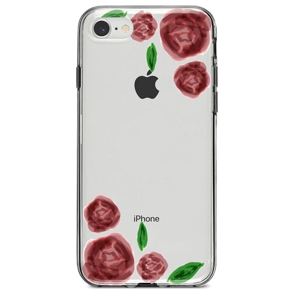 DistinctInk Clear Shockproof Hybrid Case for iPhone 7 8 SE (2020 Model) 4.7" Screen TPU Bumper Acrylic Back Tempered Glass Screen Protector - Watercolored Roses