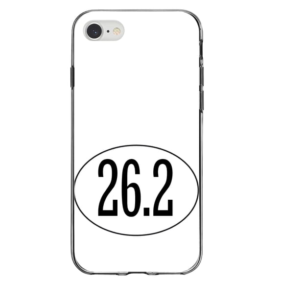 DistinctInk Clear Shockproof Hybrid Case for iPhone 7 8 SE (2020 Model) 4.7" Screen TPU Bumper Acrylic Back Tempered Glass Screen Protector - White 26.2 Oval Marathon Run - Show Your Love of Running