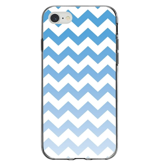 DistinctInk Clear Shockproof Hybrid Case for iPhone 7 8 SE (2020 Model) 4.7" Screen TPU Bumper Acrylic Back Tempered Glass Screen Protector - White Blue Fade Ombr Chevron Stripes