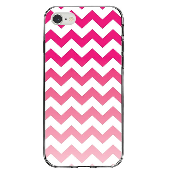 DistinctInk Clear Shockproof Hybrid Case for iPhone 7 8 SE (2020 Model) 4.7" Screen TPU Bumper Acrylic Back Tempered Glass Screen Protector - White Pink Fade Ombr Chevron Stripes