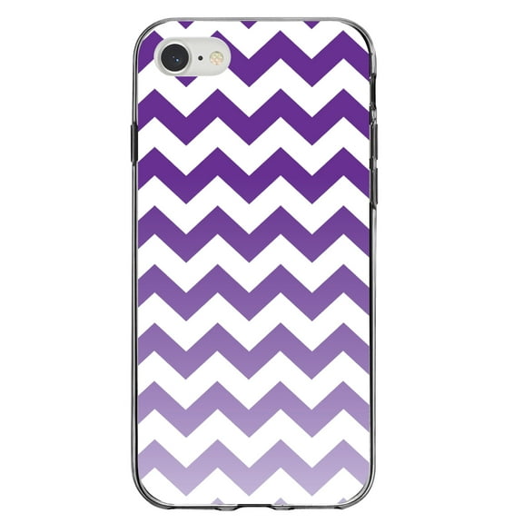 DistinctInk Clear Shockproof Hybrid Case for iPhone 7 8 SE (2020 Model) 4.7" Screen TPU Bumper Acrylic Back Tempered Glass Screen Protector - White Purple Fade Ombr Chevron Stripes