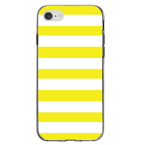 DistinctInk Clear Shockproof Hybrid Case for iPhone 7 8 SE (2020 Model) 4.7" Screen TPU Bumper Acrylic Back Tempered Glass Screen Protector - Yellow & White Bold Horizontal Stripes
