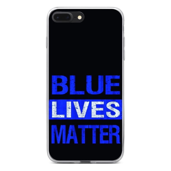 DistinctInk Clear Shockproof Hybrid Case for iPhone 7 PLUS / 8 PLUS (5.5" Screen) - TPU Bumper, Acrylic Back, Tempered Glass Screen Protector - Blue Lives Matter Law Enforcement - First Responders
