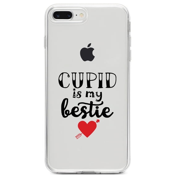 DistinctInk Clear Shockproof Hybrid Case for iPhone 7 PLUS / 8 PLUS (5.5" Screen) TPU Bumper Acrylic Back Tempered Glass Screen Protector - Cupid is My Bestie - Heart - Valentine