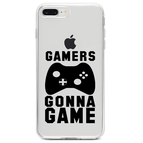 DistinctInk Clear Shockproof Hybrid Case for iPhone 7 PLUS / 8 PLUS (5.5" Screen) TPU Bumper Acrylic Back Tempered Glass Screen Protector - Gamers Gonna Game - Video Games