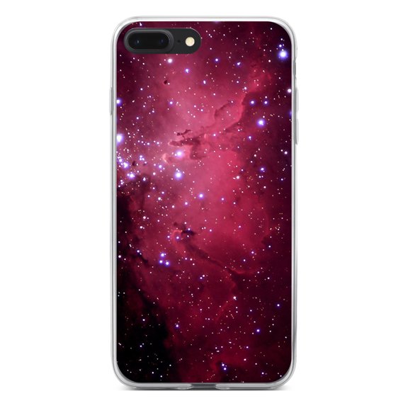 DistinctInk Clear Shockproof Hybrid Case for iPhone 7 PLUS / 8 PLUS (5.5" Screen) - TPU Bumper, Acrylic Back, Tempered Glass Screen Protector - Hot Pink Black Stars Nebula - Love of Astronomy