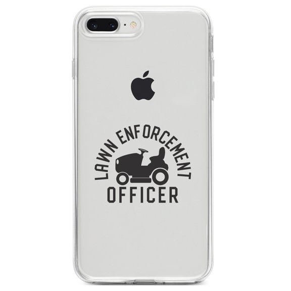 DistinctInk Clear Shockproof Hybrid Case for iPhone 7 PLUS / 8 PLUS (5.5" Screen) TPU Bumper Acrylic Back Tempered Glass Screen Protector - Lawn Enforcement Officer, Lawnmower