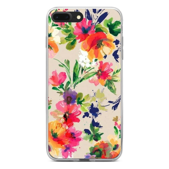 DistinctInk Clear Shockproof Hybrid Case for iPhone 7 PLUS / 8 PLUS (5.5" Screen) - TPU Bumper, Acrylic Back, Tempered Glass Screen Protector - Pink Purple Floral Flowers