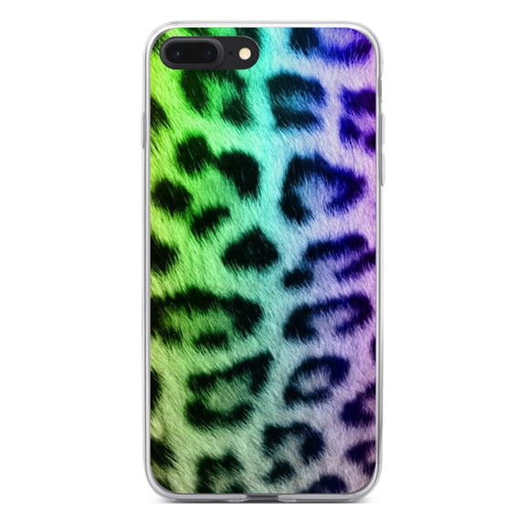 DistinctInk Clear Shockproof Hybrid Case for iPhone 7 PLUS / 8 PLUS (5.5" Screen) - TPU Bumper, Acrylic Back, Tempered Glass Screen Protector - Rainbow Leopard Cheetah Fur Print