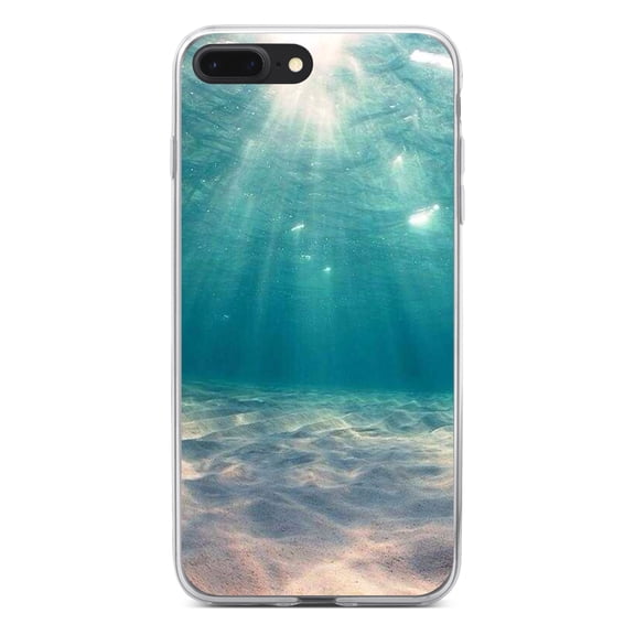 DistinctInk Clear Shockproof Hybrid Case for iPhone 7 PLUS / 8 PLUS (5.5" Screen) - TPU Bumper, Acrylic Back, Tempered Glass Screen Protector - Underwater Sun Sand