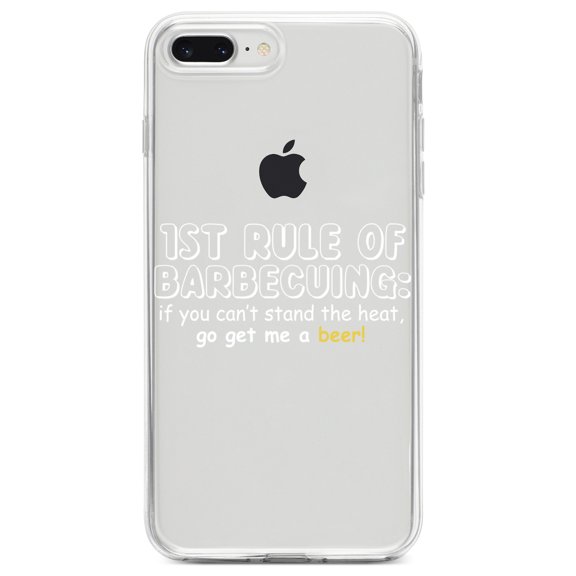 DistinctInk Clear Shockproof Hybrid Case for iPhone 7 PLUS / 8 PLUS (5.5" Screen) TPU Bumper Acrylic Back Tempered Glass Screen Protector - 1st Rule of Barbecuing - Get Me a Beer