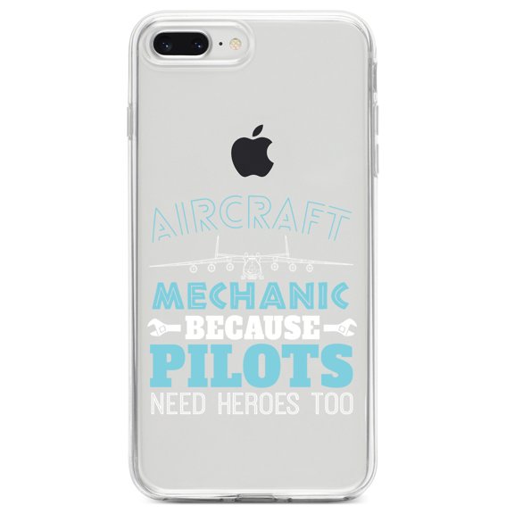 DistinctInk Clear Shockproof Hybrid Case for iPhone 7 PLUS / 8 PLUS (5.5" Screen) TPU Bumper Acrylic Back Tempered Glass Screen Protector - Aircraft Mechanic Pilots Need Heroes Too