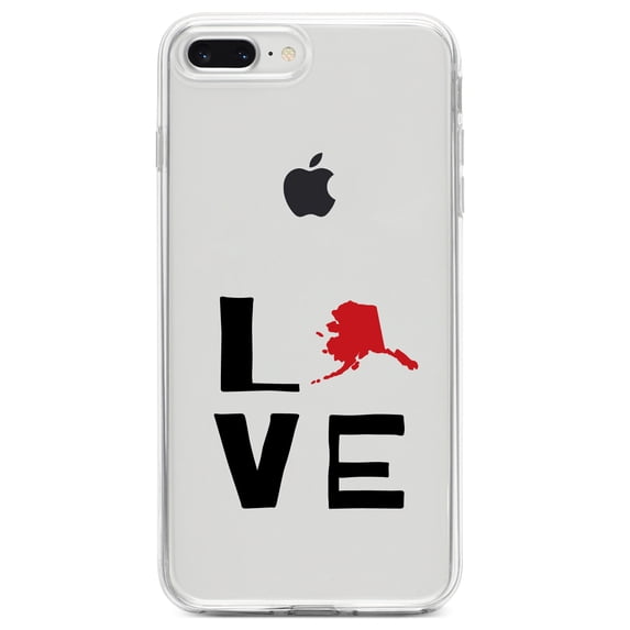DistinctInk Clear Shockproof Hybrid Case for iPhone 7 PLUS / 8 PLUS (5.5" Screen) TPU Bumper Acrylic Back Tempered Glass Screen Protector - Alaska - Love Black & Red