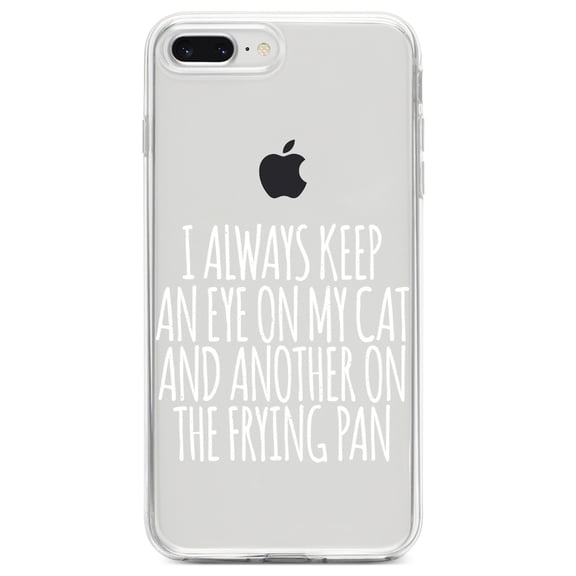 DistinctInk Clear Shockproof Hybrid Case for iPhone 7 PLUS / 8 PLUS (5.5" Screen) TPU Bumper Acrylic Back Tempered Glass Screen Protector - Always Keep Eye on Cat and on Frying Pan