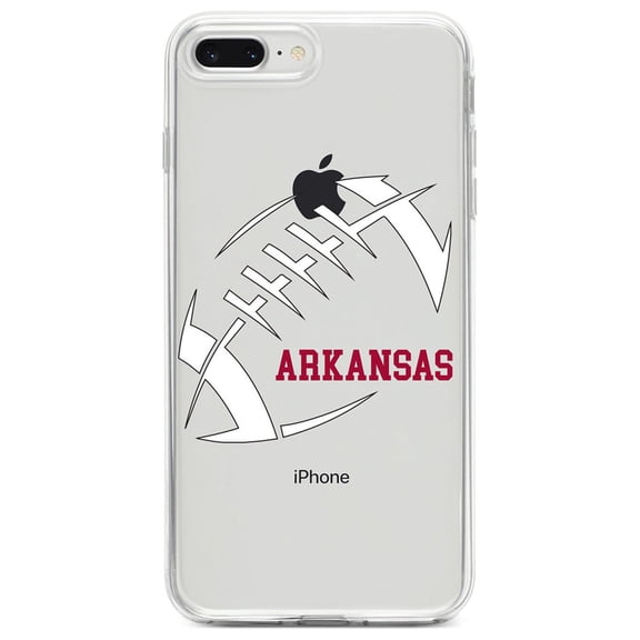 DistinctInk Clear Shockproof Hybrid Case for iPhone 7 PLUS / 8 PLUS (5.5" Screen) - TPU Bumper, Acrylic Back, Tempered Glass Screen Protector - Arkansas Football - Cardinal, White