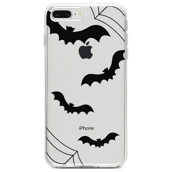 DistinctInk Clear Shockproof Hybrid Case for iPhone 7 PLUS / 8 PLUS (5.5" Screen) - TPU Bumper, Acrylic Back, Tempered Glass Screen Protector - Bats and Spider Webs