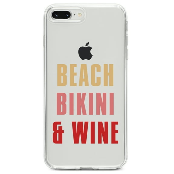 DistinctInk Clear Shockproof Hybrid Case for iPhone 7 PLUS / 8 PLUS (5.5" Screen) TPU Bumper Acrylic Back Tempered Glass Screen Protector - Beach Bikini & Wine