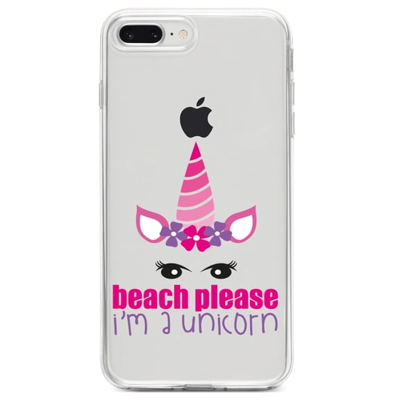 DistinctInk Clear Shockproof Hybrid Case for iPhone 7 PLUS / 8 PLUS (5.5" Screen) TPU Bumper Acrylic Back Tempered Glass Screen Protector - Beach Please I'm a Unicorn