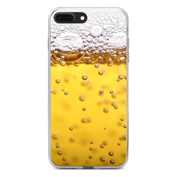 DistinctInk Clear Shockproof Hybrid Case for iPhone 7 PLUS / 8 PLUS (5.5" Screen) - TPU Bumper, Acrylic Back, Tempered Glass Screen Protector - Beer Glass Foam Bubbles