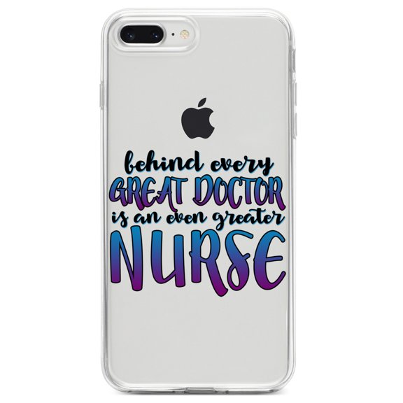 DistinctInk Clear Shockproof Hybrid Case for iPhone 7 PLUS / 8 PLUS (5.5" Screen) TPU Bumper Acrylic Back Tempered Glass Screen Protector - Behind Every Great Doctor Even Greater Nurse