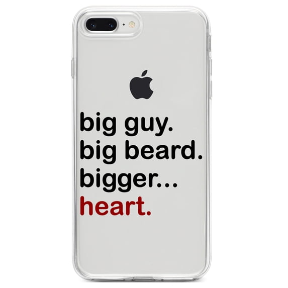DistinctInk Clear Shockproof Hybrid Case for iPhone 7 PLUS / 8 PLUS (5.5" Screen) TPU Bumper Acrylic Back Tempered Glass Screen Protector - Big Guy. Big Beard. Bigger… Heart.