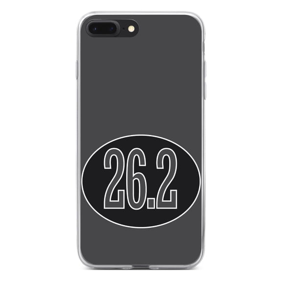 DistinctInk Clear Shockproof Hybrid Case for iPhone 7 PLUS / 8 PLUS (5.5" Screen) - TPU Bumper, Acrylic Back, Tempered Glass Screen Protector - Black 26.2 Oval Marathon Run - Love of Running