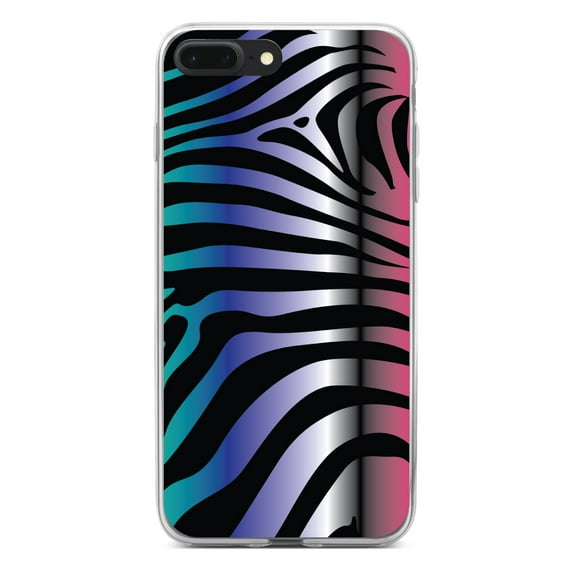DistinctInk Clear Shockproof Hybrid Case for iPhone 7 PLUS / 8 PLUS (5.5" Screen) - TPU Bumper, Acrylic Back, Tempered Glass Screen Protector - Black Pink Teal Blue Zebra