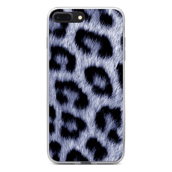DistinctInk Clear Shockproof Hybrid Case for iPhone 7 PLUS / 8 PLUS (5.5" Screen) - TPU Bumper, Acrylic Back, Tempered Glass Screen Protector - Blue Black Leopard Fur Skin Print