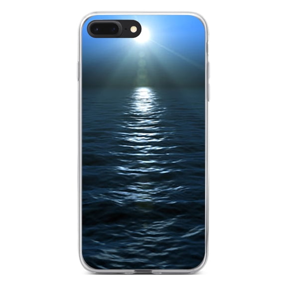 DistinctInk Clear Shockproof Hybrid Case for iPhone 7 PLUS / 8 PLUS (5.5" Screen) - TPU Bumper, Acrylic Back, Tempered Glass Screen Protector - Blue Water Ocean Horizon